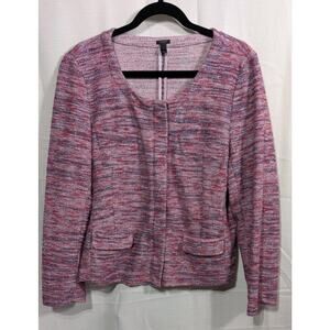 J Crew Poppy Jacket Womens XL Pink Purple Micro Tweed Long Sleeve Blazer Pockets